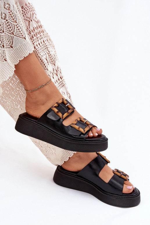 Eko Pantofle  s platformou s přezkami Černé Xanivia