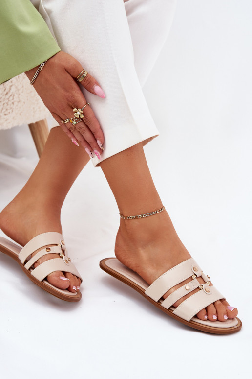 Ploché boty Dámské pantofle Ze zlaté barvym Detalem béžové Noroti