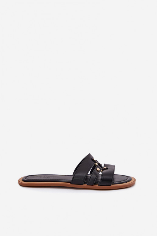 Ploché boty Dámské pantofle Ze zlaté barvym Detalem Černé Noroti