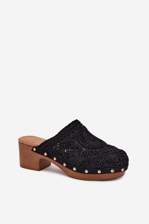 Szydełkowe Dámské pantofle s podpatky Černé Senevia