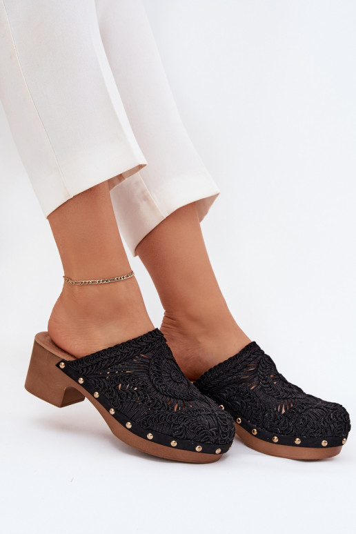 Szydełkowe Dámské pantofle s podpatky Černé Senevia