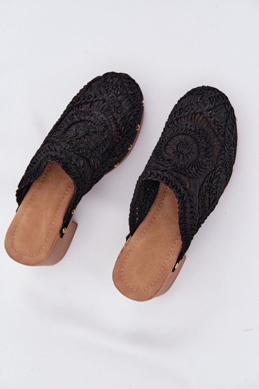 Szydełkowe Dámské pantofle s podpatky Černé Senevia