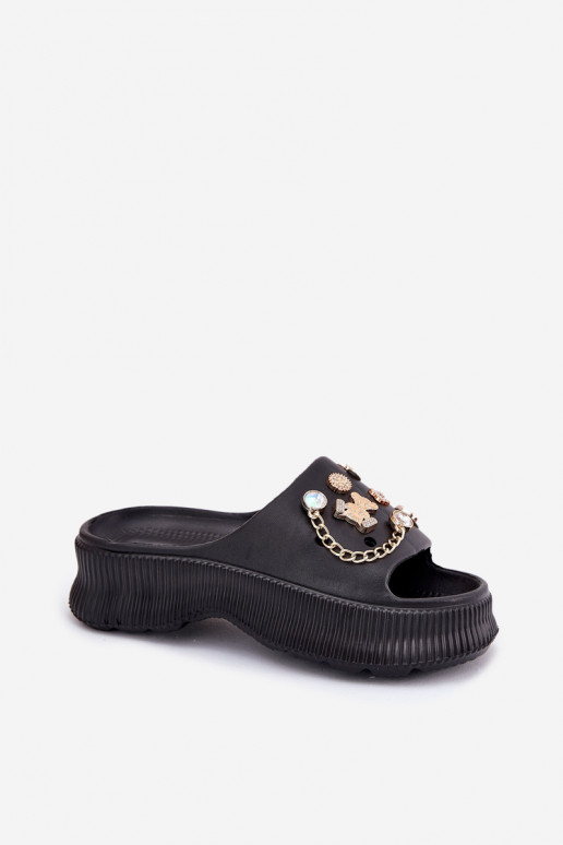  Dámské pantofle Ze zlaté barvymi Przypinkami Černé Hortiana