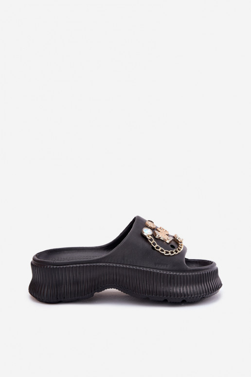  Dámské pantofle Ze zlaté barvymi Przypinkami Černé Hortiana