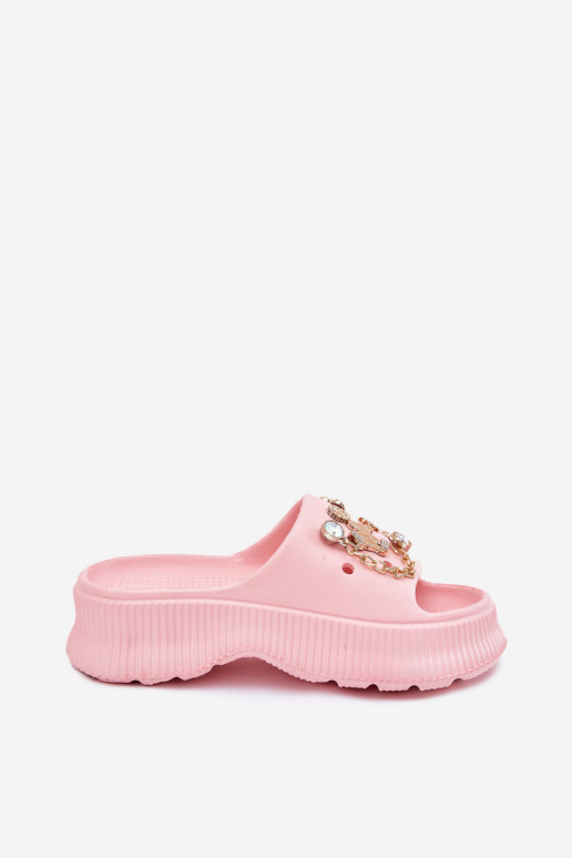 Dámské pantofle Ze zlaté barvymi Przypinkami růžová Hortiana  Dámské pantofle Ze zlaté barvymi Przypinkami růžová Hortiana