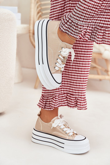 Ležérní obuv s platformou Ze zlaté barvymi Przypinkami béžové Fiorina 2