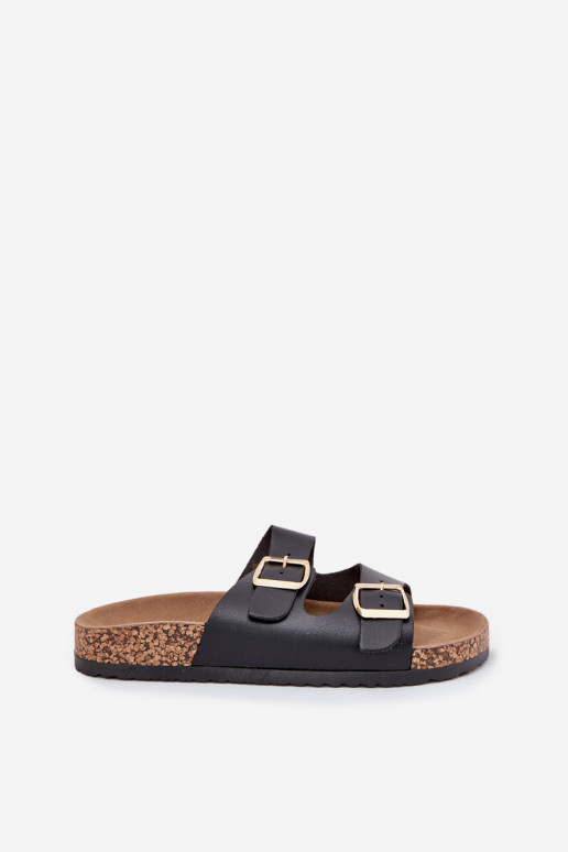 Dámské pantofle s přezkami z ekologické kůže Černé Iskira