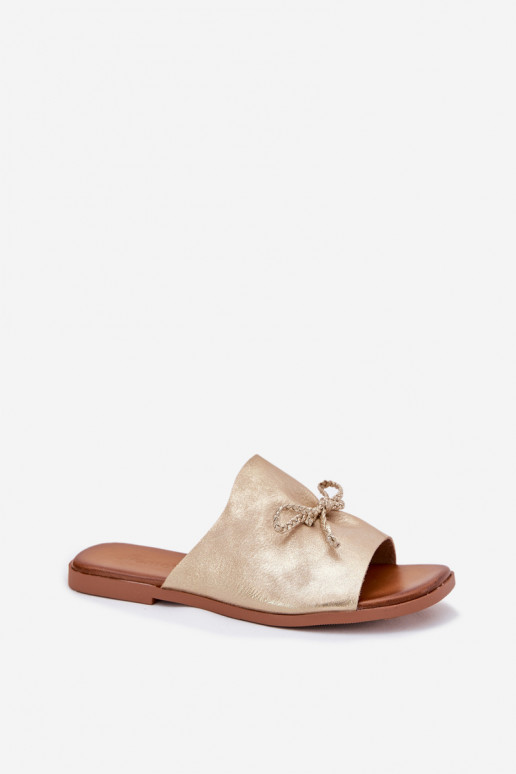 Dámské pantofle s širokými podpatky  zlaté barvy Norela