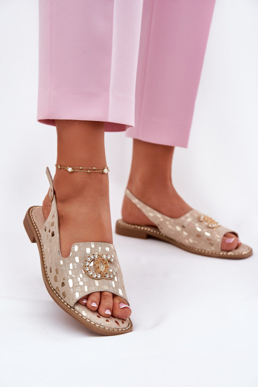Dámské sandály s ornamenty s širokými podpatky S.Barski KV51-096 zlaté barvy Dámské sandály s ornamenty s širokými podpatky S.Barski KV51-096 zlaté barvy