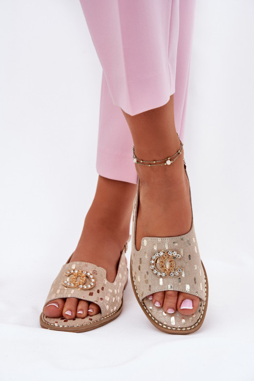 Dámské sandály s ornamenty s širokými podpatky S.Barski KV51-096 zlaté barvy Dámské sandály s ornamenty s širokými podpatky S.Barski KV51-096 zlaté barvy