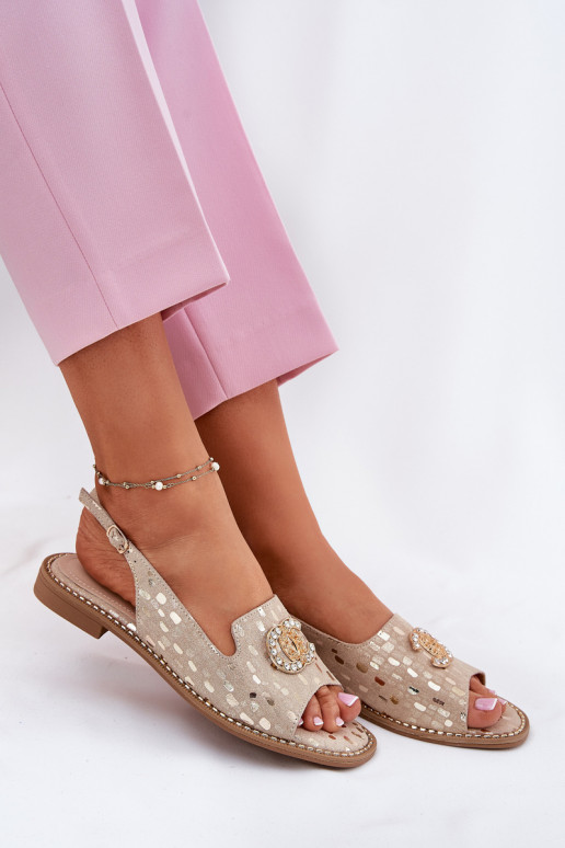 Dámské sandály s ornamenty s širokými podpatky S.Barski KV51-096 zlaté barvy Dámské sandály s ornamenty s širokými podpatky S.Barski KV51-096 zlaté barvy