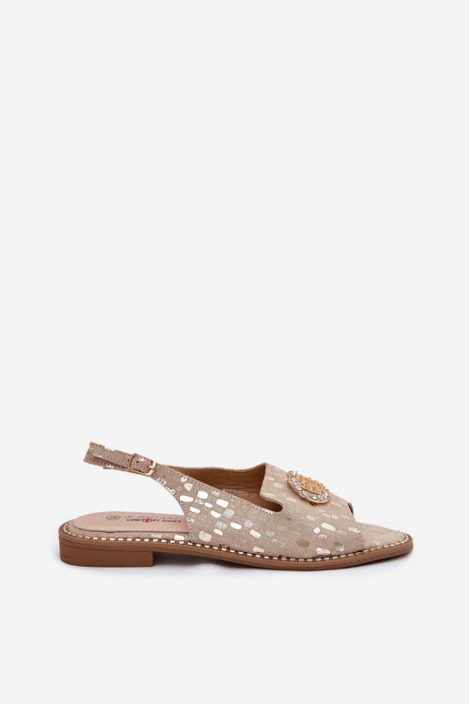 Dámské sandály s ornamenty s širokými podpatky S.Barski KV51-096 zlaté barvy Dámské sandály s ornamenty s širokými podpatky S.Barski KV51-096 zlaté barvy