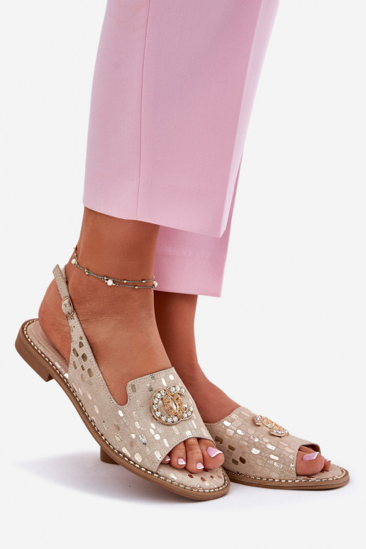 Dámské sandály s ornamenty s širokými podpatky S.Barski KV51-096 zlaté barvy Dámské sandály s ornamenty s širokými podpatky S.Barski KV51-096 zlaté barvy