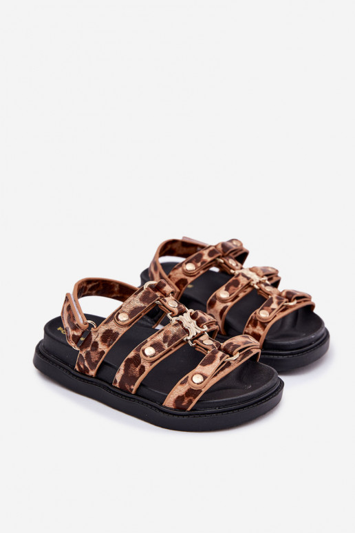 Dětské sandály Ze zlaté barvym Detalem se vzory leopardí kožešiny Lunessa Dětské sandály Ze zlaté barvym Detalem se vzory leopardí kožešiny Lunessa