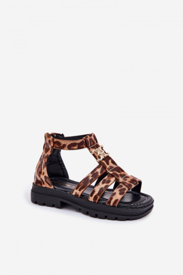 Dětské sandály  Ze zlaté barvym Detalem se vzory leopardí kožešiny Vesira 2