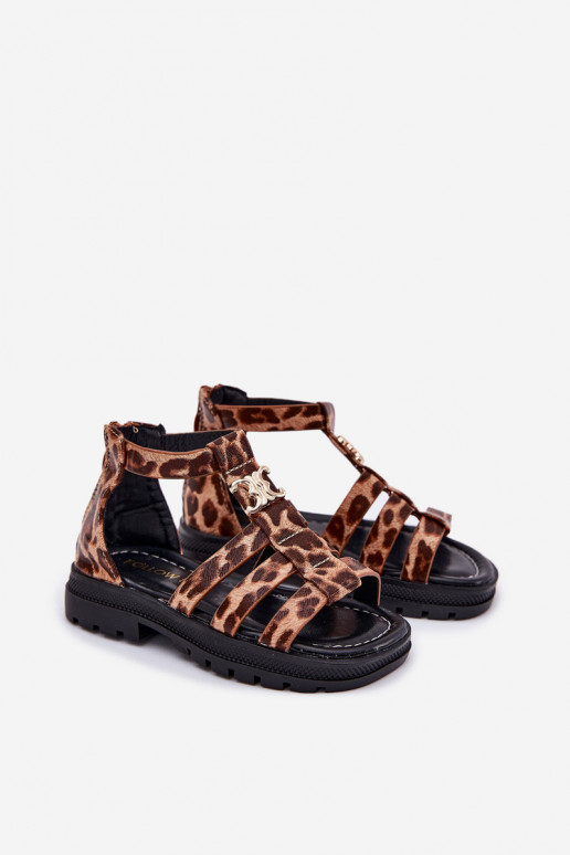 Dětské sandály  Ze zlaté barvym Detalem se vzory leopardí kožešiny Vesira Dětské sandály  Ze zlaté barvym Detalem se vzory leopardí kožešiny Vesira