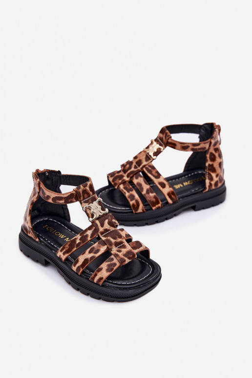 Dětské sandály  Ze zlaté barvym Detalem se vzory leopardí kožešiny Vesira Dětské sandály  Ze zlaté barvym Detalem se vzory leopardí kožešiny Vesira