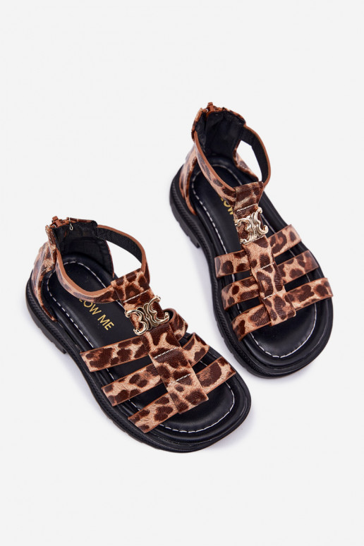 Dětské sandály  Ze zlaté barvym Detalem se vzory leopardí kožešiny Vesira Dětské sandály  Ze zlaté barvym Detalem se vzory leopardí kožešiny Vesira