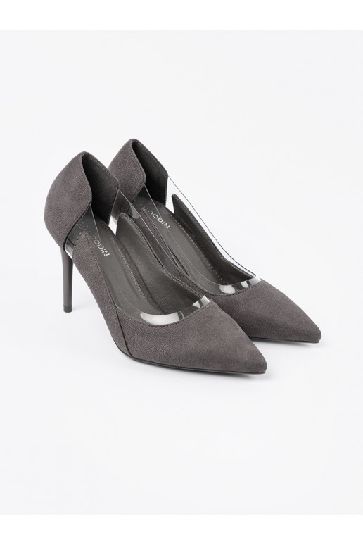 šedá ze semiše vysoké podpatky z przeźroczystymi wstawkami šedá ze semiše vysoké podpatky z przeźroczystymi wstawkami