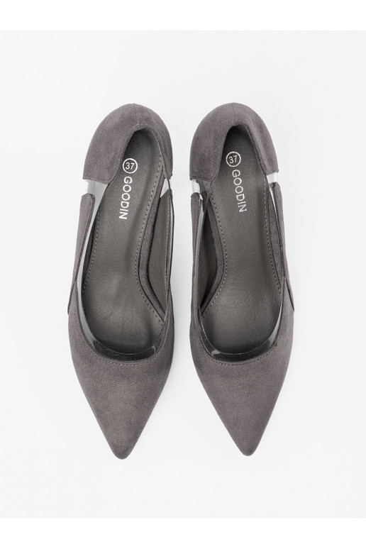 šedá ze semiše vysoké podpatky z przeźroczystymi wstawkami šedá ze semiše vysoké podpatky z przeźroczystymi wstawkami