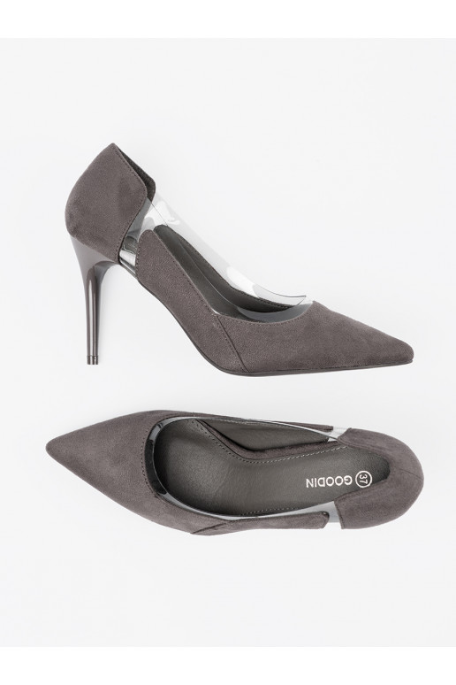 šedá ze semiše vysoké podpatky z przeźroczystymi wstawkami šedá ze semiše vysoké podpatky z przeźroczystymi wstawkami