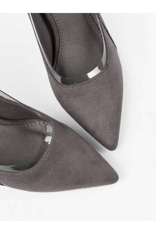 šedá ze semiše vysoké podpatky z przeźroczystymi wstawkami šedá ze semiše vysoké podpatky z przeźroczystymi wstawkami