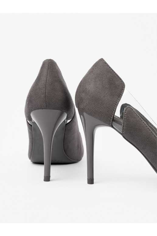 šedá ze semiše vysoké podpatky z przeźroczystymi wstawkami šedá ze semiše vysoké podpatky z przeźroczystymi wstawkami