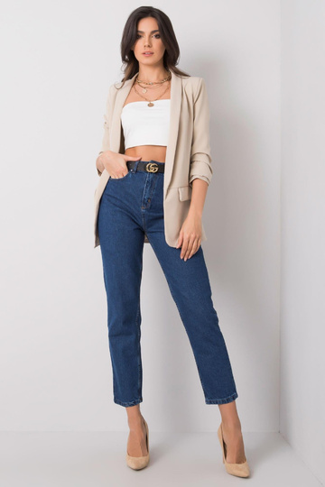 Tmavě modré mom fit kalhoty...