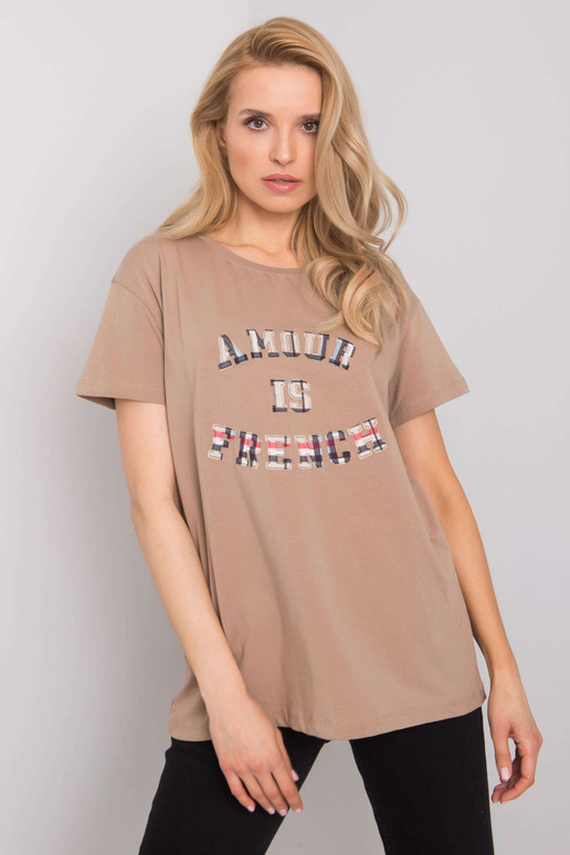 Tmavě béžové tričko s nápisem Elani Tmavě béžové tričko s nápisem Elani