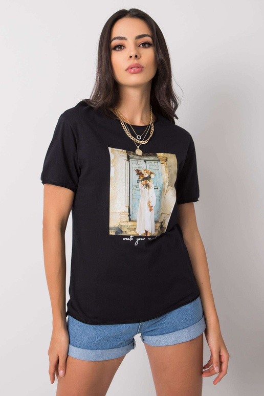 Černé tričko s potiskem Benthe Černé tričko s potiskem Benthe