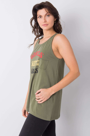 Khaki top s nápisem Evette