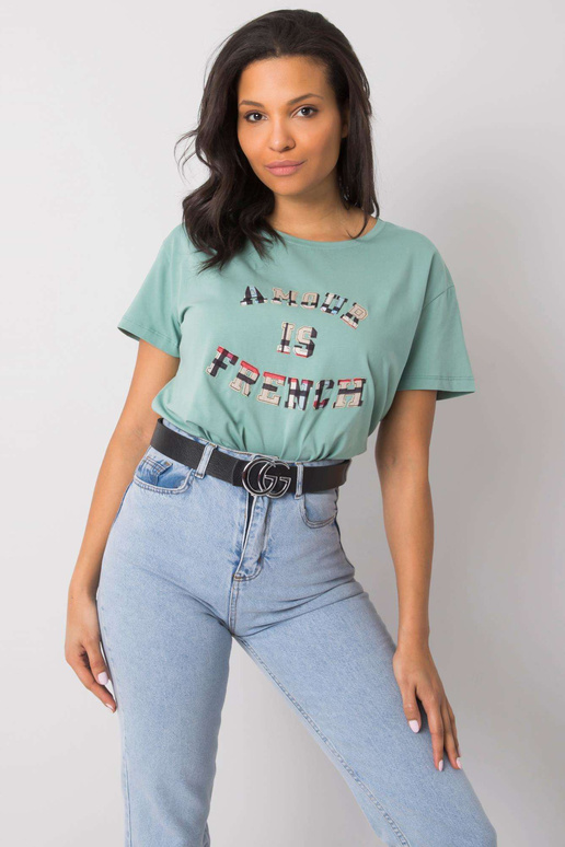 Pistáciové tričko s nápisem Elani