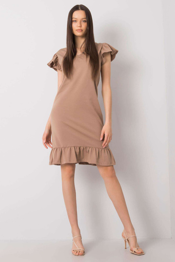 Tmavě béžové šaty s volánem...