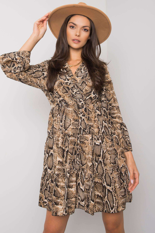 Béžové a černé šaty s potiskem Milani