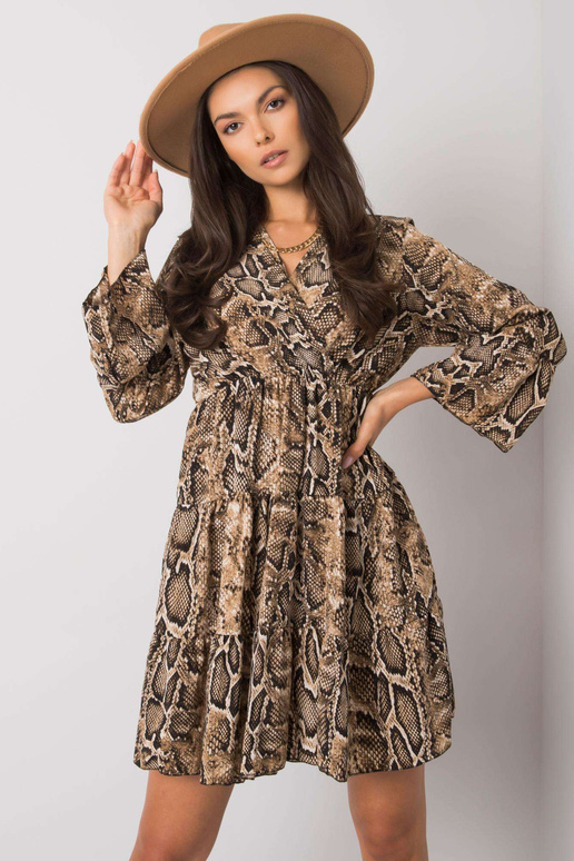 Béžové a černé šaty s potiskem Milani