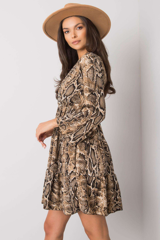 Béžové a černé šaty s potiskem Milani