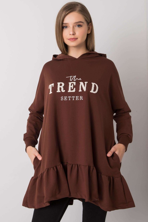 Tmavě hnědá oversize tunika s kapucí...