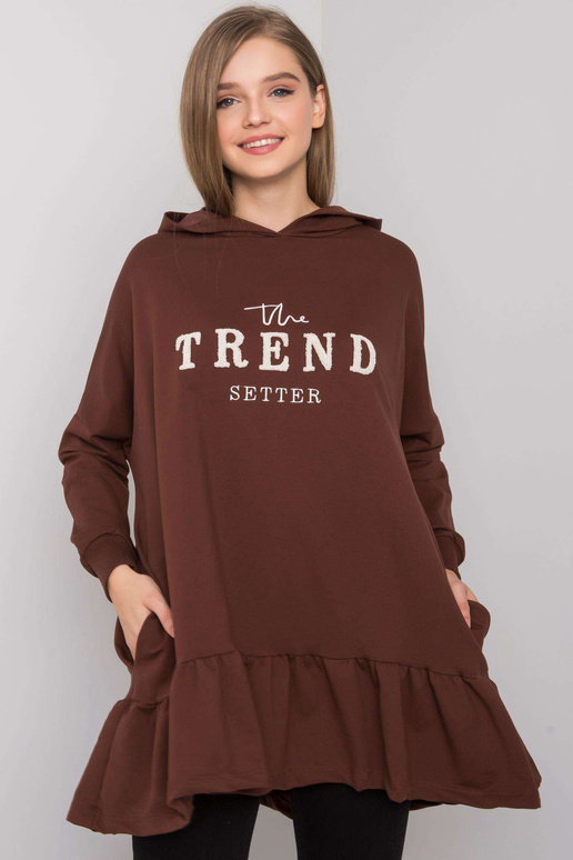 Tmavě hnědá oversize tunika s kapucí...