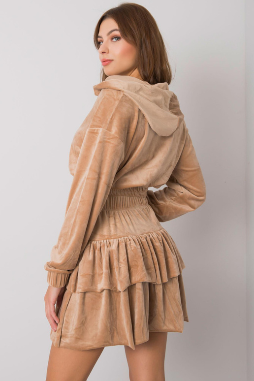 Tmavě béžový velurový set se sukní Letta