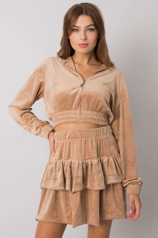 Tmavě béžový velurový set se sukní Letta