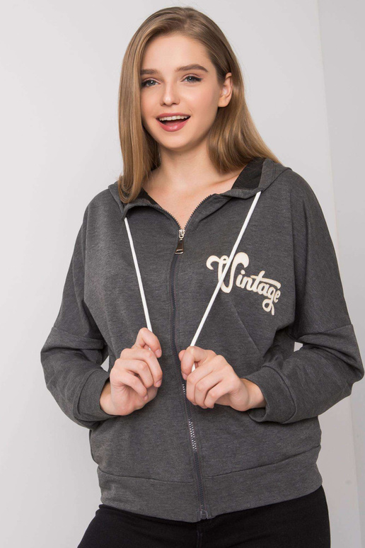 Tmavě šedá melanžová mikina s kapucí...