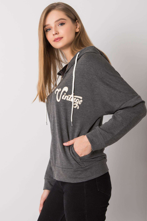 Tmavě šedá melanžová mikina s kapucí...