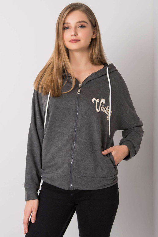 Tmavě šedá melanžová mikina s kapucí...