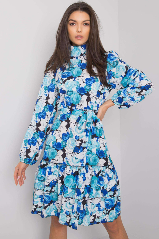 Černomodré květinové šaty s volánem...