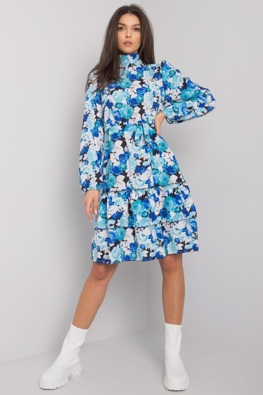 Černomodré květinové šaty s volánem...