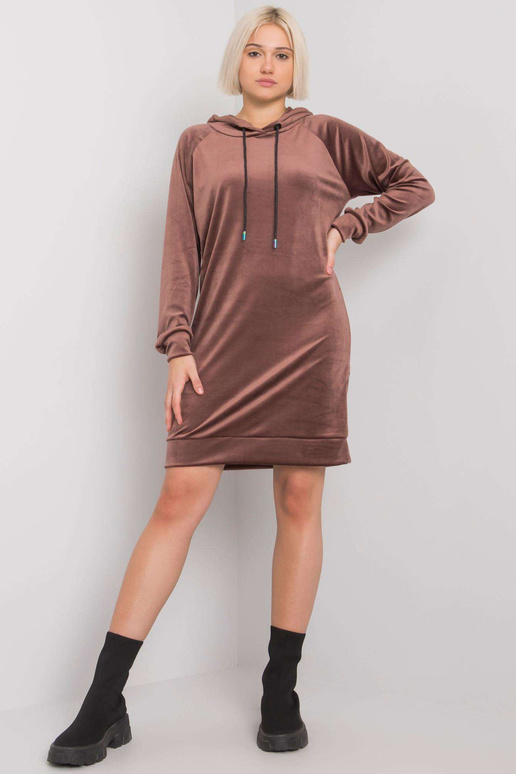 Hnědé velurové šaty s kapucí Messina