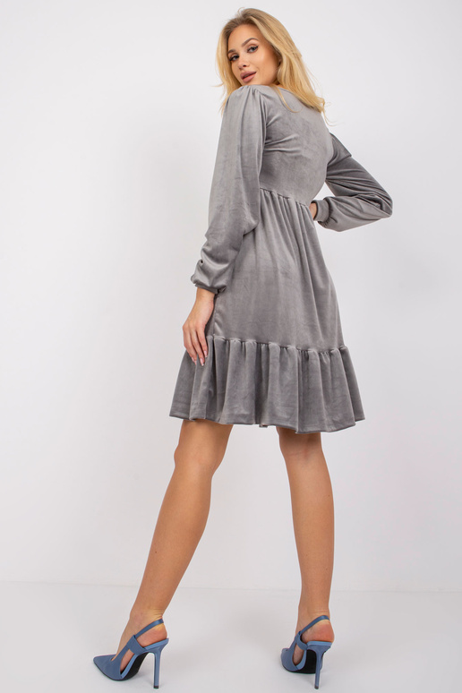 Šedé velurové šaty s volánem Modena