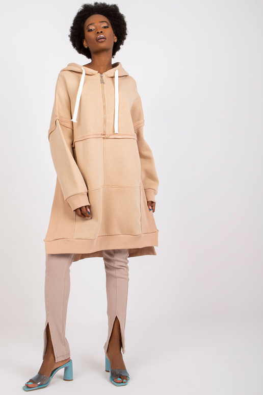 Béžová dlouhá mikina s mikinou Boston