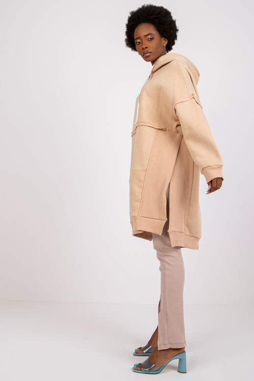 Béžová dlouhá mikina s mikinou Boston