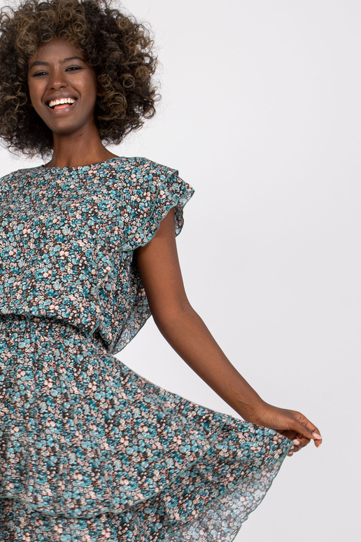 Modrohnědé květinové minišaty Lleida...